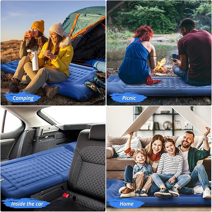 Camping Sleeping Pads，Extra Thick 5 Inch Inflatable Sleeping Mat with Pillow Built-in Pump