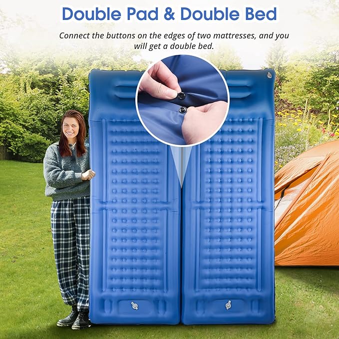 Camping Sleeping Pads，Extra Thick 5 Inch Inflatable Sleeping Mat with Pillow Built-in Pump