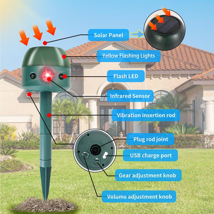 Ultrasonic Solar Animal Repeller for Yard 5 Modes