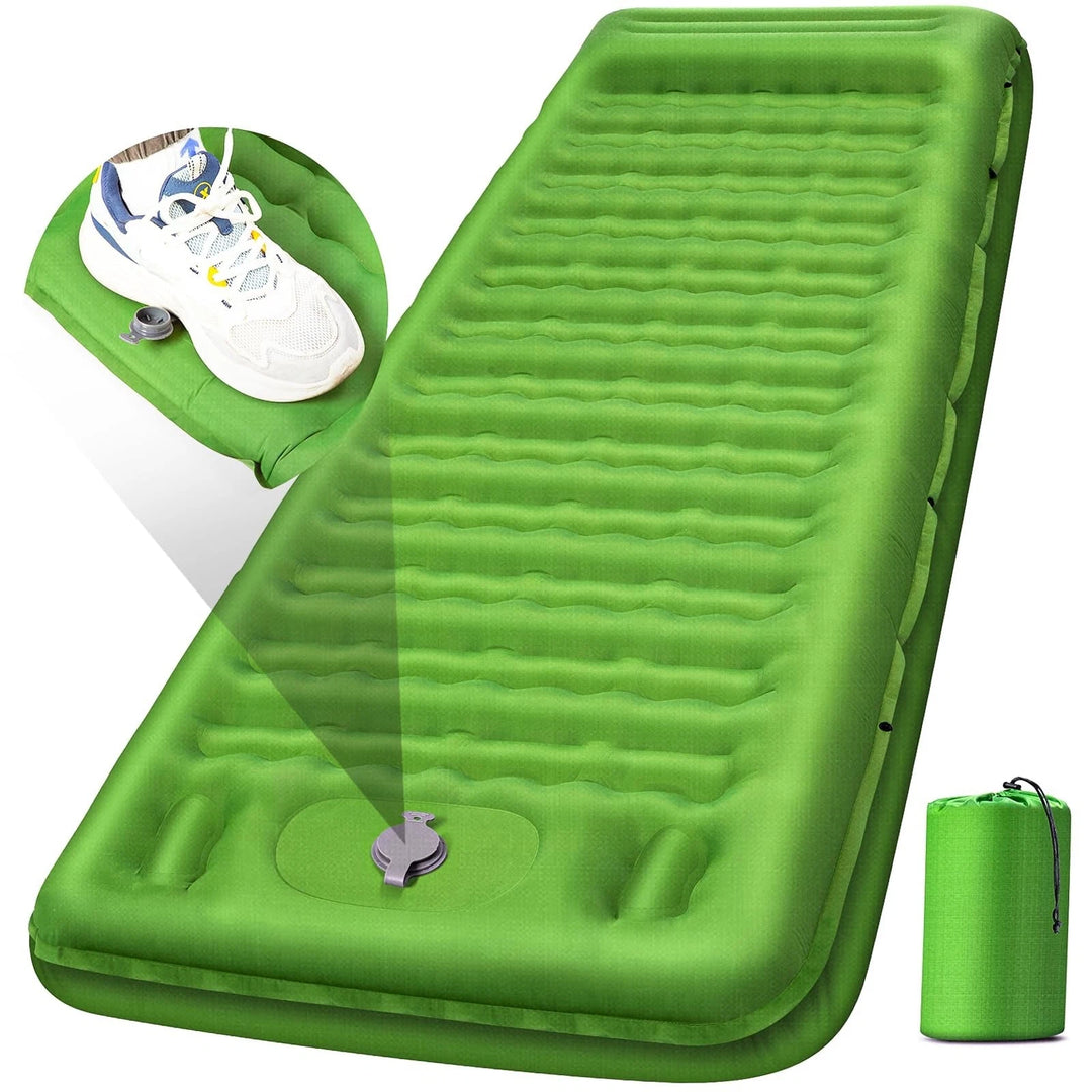 Camping Sleeping Pads，Extra Thick 5 Inch Inflatable Sleeping Mat with Pillow Built-in Pump